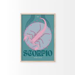 Scorpio Zodiac Print - Astrology Prints, Colourful Wall Art, Retro Print, Star Sign, Eclectic Decor - thumbnail 1