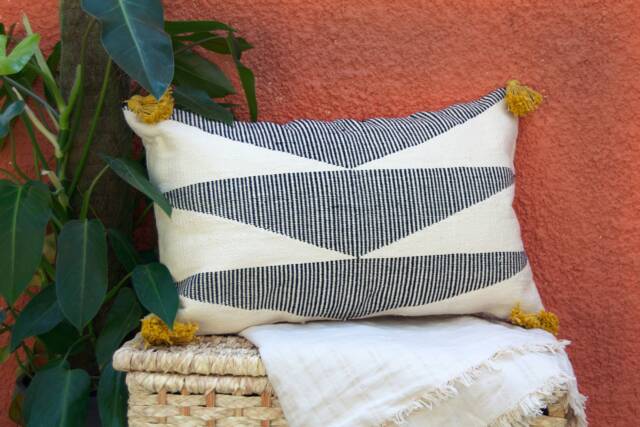 Black & White Throw Pillow Cover - Decorative Cotton Kilim Lumbar Pillowcases Set Sofa Bed Living Room Bedroom Decor 26x16 Tasseled
