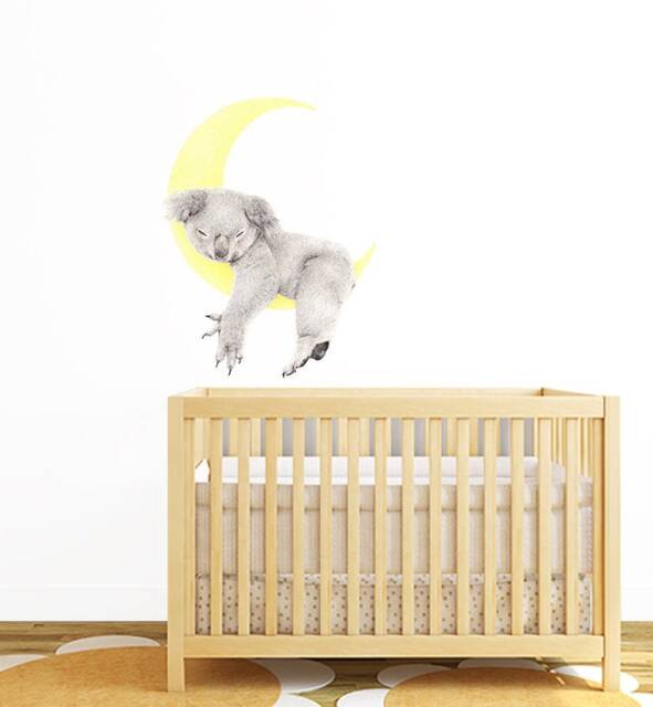 Sleeping On The Moon Koala Wall Sticker Decal - Australian Animal Decals, Stickers, Kids, Native Animals Art
