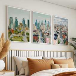 Philadelphia Pennsylvania Poster Set Of 3 City Travel Wall Art Usa Skyline Liberty Bell Prints, Vintage Minimalist Style - thumbnail 2