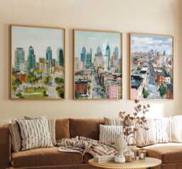 Philadelphia Pennsylvania Poster Set Of 3 City Travel Wall Art Usa Skyline Liberty Bell Prints, Vintage Minimalist Style - thumbnail 1