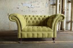 Handmade Lime Green Velvet Chesterfield Snuggle Armchair