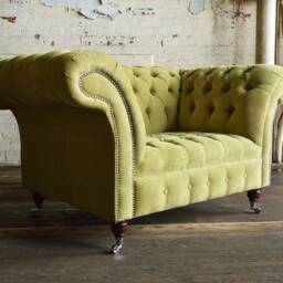 Handmade Lime Green Velvet Chesterfield Snuggle Armchair - thumbnail 2