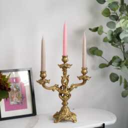 Hand Gilded Ornate Golden Triple Candelabra - thumbnail 4