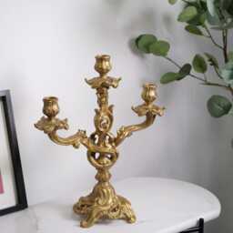 Hand Gilded Ornate Golden Triple Candelabra - thumbnail 2