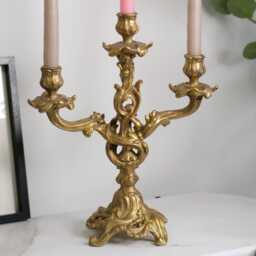 Hand Gilded Ornate Golden Triple Candelabra - thumbnail 3