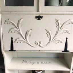 Sold - Shabby Chic White & Grey Antique Secretary Desk Bookshelf Distressed Painted Furniture Painted Bookcase White Computer - thumbnail 3