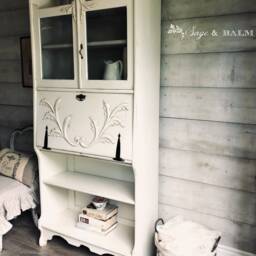 Sold - Shabby Chic White & Grey Antique Secretary Desk Bookshelf Distressed Painted Furniture Painted Bookcase White Computer - thumbnail 4