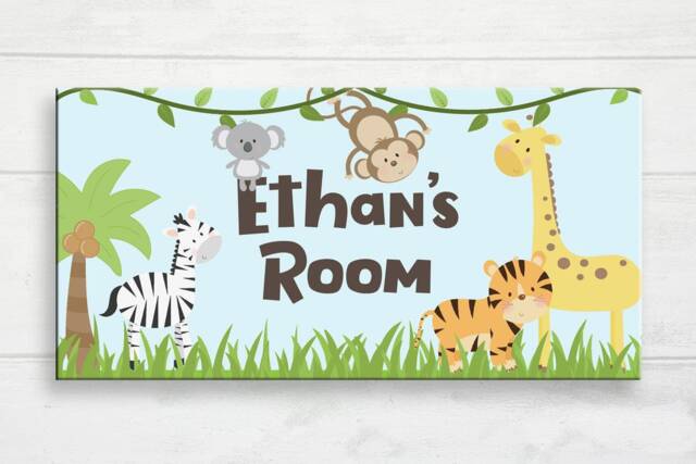 Jungle Safari Door Sign, Nursery, Zoo Animals, Kids Plaque, Baby Name Gift, Nursery Art, Custom - image 1