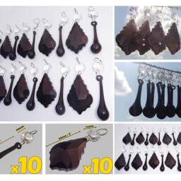 Set Of 20 Black Gothic Chandelier Drops Glass Crystals Droplets Beads Vintage Christmas Tree Wedding Decorations Light Crafts Lamp Parts - thumbnail 2
