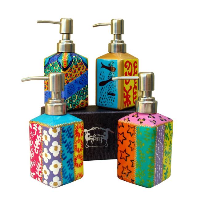 stripy Liquid Body Wash Or Ceramic Soap Dispenser in Hand Painted Porcelain Luxury Gift Box - image 1