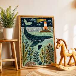 Whale in The Sea Nursery Poster - Ocean Wall Art For Kids Room Coastal Animal Print Bedroom Or Playroom Gift - thumbnail 2