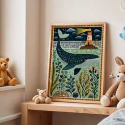Whale in The Sea Nursery Poster - Ocean Wall Art For Kids Room Coastal Animal Print Bedroom Or Playroom Gift - thumbnail 3