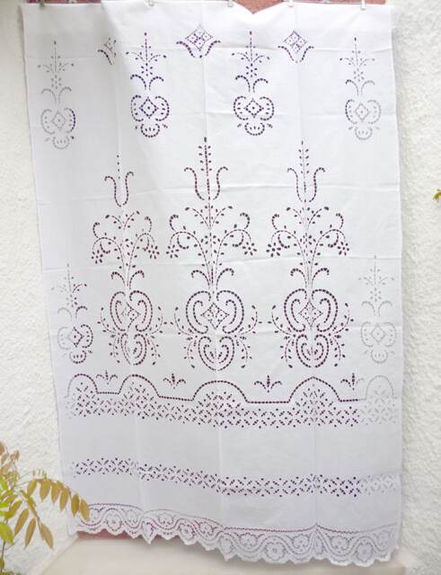 Handmade White Cutwork Curtain Cottage Chic Cotton Window Treatment - image 1