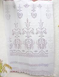Handmade White Cutwork Curtain Cottage Chic Cotton Window Treatment - thumbnail 1