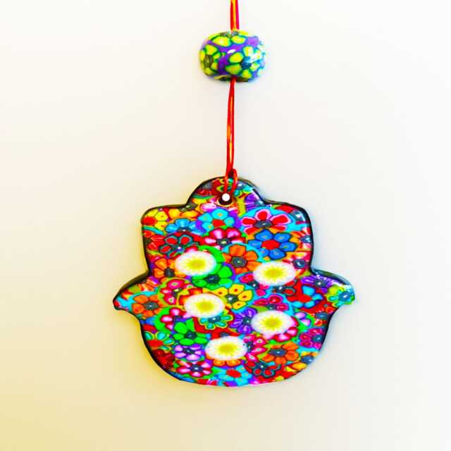 Colorful Polymer Clay Hamsa Wall Decor Jewish Protection Symbol - image 1