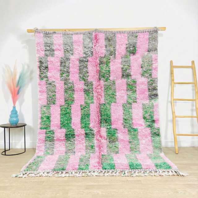 Authentic Pink & Green Moroccan Rug, Geometric Shag Custom Made Berber Carpet, Vibrant Boho Area Wool Beni Ouarain Style - image 1