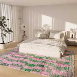 Authentic Pink & Green Moroccan Rug, Geometric Shag Custom Made Berber Carpet, Vibrant Boho Area Wool Beni Ouarain Style - thumbnail 2
