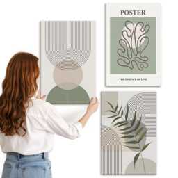 Canvas Set Of 3 - Geometric Botanical Patterns Poster, Green Wall Art Print, Abstract Decor - thumbnail 1