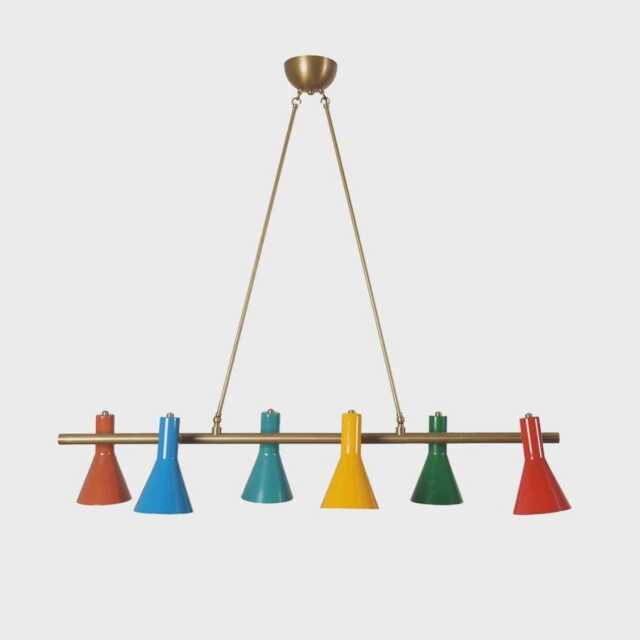 Mid-Century Modern Brass Sputnik Chandelier, Multi-Color Shades - image 1