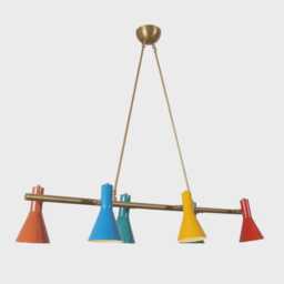 Mid-Century Modern Brass Sputnik Chandelier, Multi-Color Shades - thumbnail 3