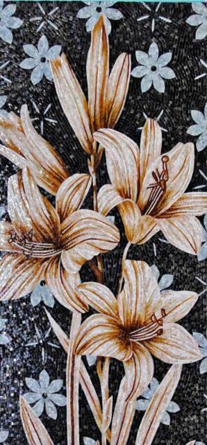 Flowers On A Black Background Glass Mosaic Mural