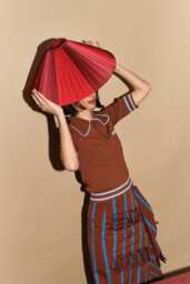 The Stripy Shade - Burgundy & Berry Silk Pleated Lampshade. Handmade in England - thumbnail 1