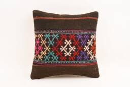 Handwoven Kilim Pillow Cover 16x16 Turkish Wool Lumbar - thumbnail 1