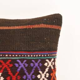 Handwoven Kilim Pillow Cover 16x16 Turkish Wool Lumbar - thumbnail 2