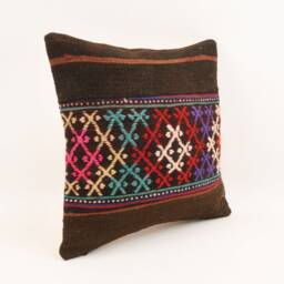 Handwoven Kilim Pillow Cover 16x16 Turkish Wool Lumbar - thumbnail 3