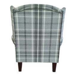 Queen Anne Wingback Chair Balmoral Dove Grey Tartan, Brass Castor Legs - thumbnail 4