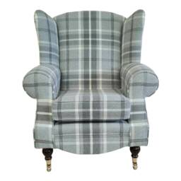 Queen Anne Wingback Chair Balmoral Dove Grey Tartan, Brass Castor Legs - thumbnail 2