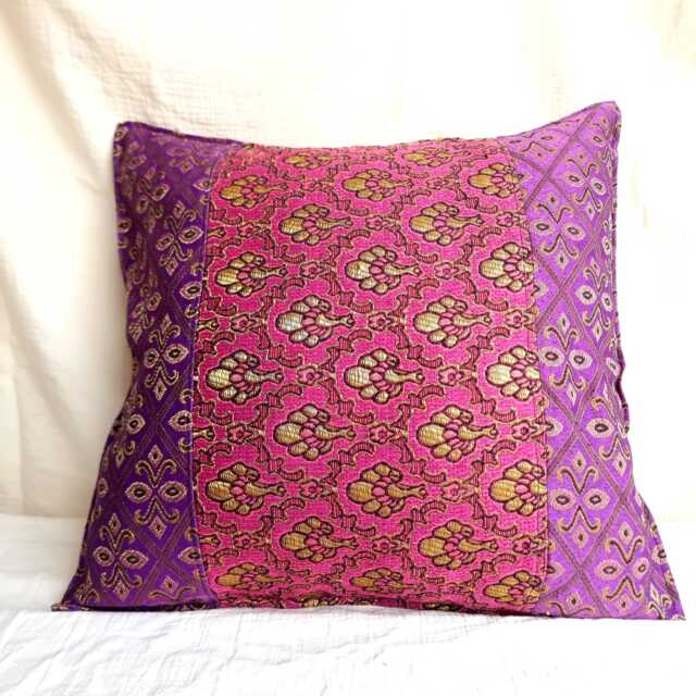 Eclectic Boho Pillow Cover Purple & Pink With Golden Accents - image 1