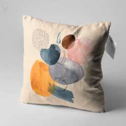 Ivory Cushion Cover With Abstract Geometric Water Colour Patterned - Double Sided Printing Pillow On The Chenille Different Sizes - thumbnail 2