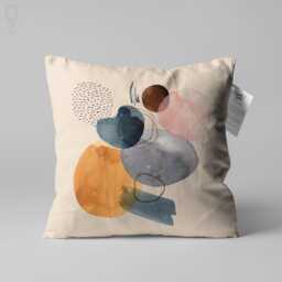 Ivory Cushion Cover With Abstract Geometric Water Colour Patterned - Double Sided Printing Pillow On The Chenille Different Sizes - thumbnail 1
