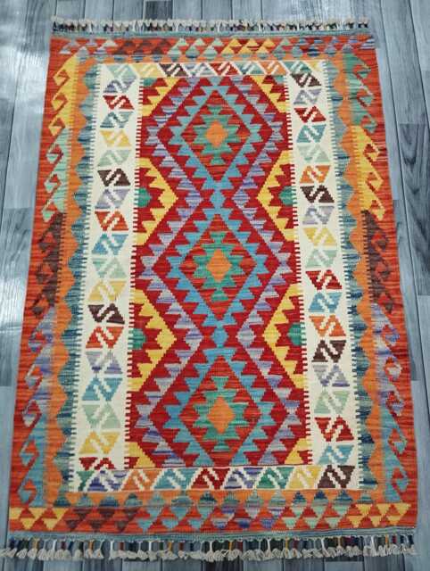 Multicolour Rug, Handmade Artisan Afghan Turkish Scandinavian Navajo Bohemian Flatweave Wool Kilim 150x106 cm - image 1