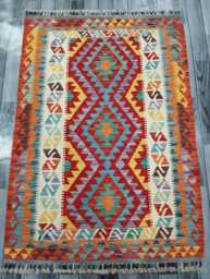 Multicolour Rug, Handmade Artisan Afghan Turkish Scandinavian Navajo Bohemian Flatweave Wool Kilim 150x106 cm - thumbnail 1