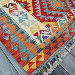 Multicolour Rug, Handmade Artisan Afghan Turkish Scandinavian Navajo Bohemian Flatweave Wool Kilim 150x106 cm - thumbnail 2