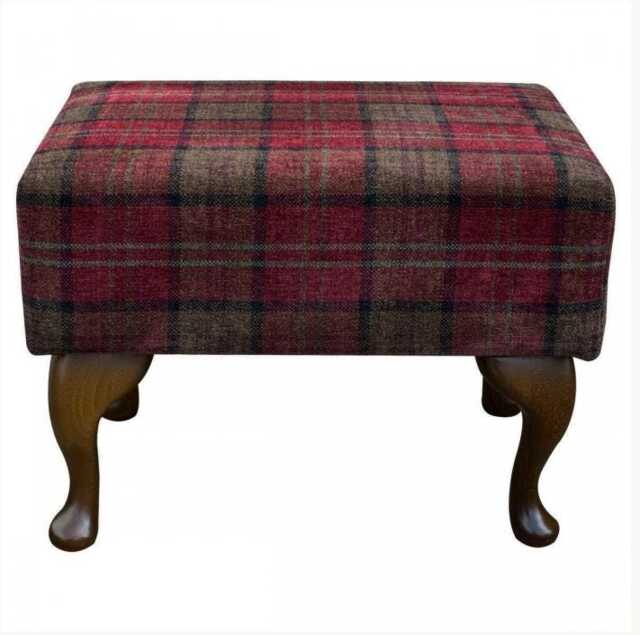 Red Tartan Footstool Handmade Hardwood Queen Anne Legs - image 1