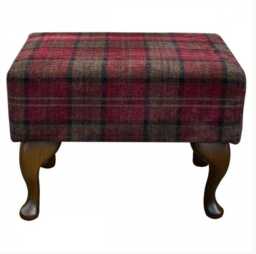 Red Tartan Footstool Handmade Hardwood Queen Anne Legs - thumbnail 1