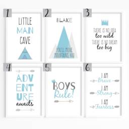 Little Man Cave Personalised Prints A4 A5 - Set Of Prints, Boys Bedroom Decor, Mountain Quotes For Room, Custom Wall Prints - thumbnail 2