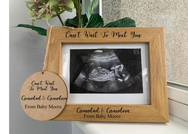 Solid Oak Personalised New Baby Scan Photo Frame & Plaque Keepsake - Engraved Gift For Shower, Grandparents, Pregnancy Announcement - image 1