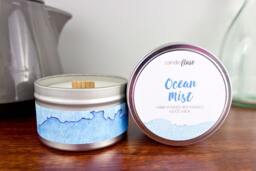 Ocean Mist Soy Candle in 8Oz Tin, Scented Candle, Wood Wick Ocean Beach Tin - thumbnail 1