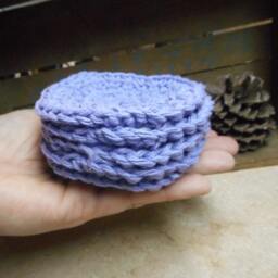 Baby Pure Cotton Crocheted Round Facial Wash Cloths. Handmade Lavender // Set Of 5 . Face Cloths Scrubbies, Shower Gift Bath Acessory - thumbnail 2