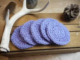 Baby Pure Cotton Crocheted Round Facial Wash Cloths. Handmade Lavender // Set Of 5 . Face Cloths Scrubbies, Shower Gift Bath Acessory - thumbnail 1