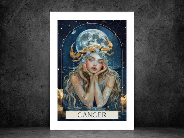 Cancer Zodiac Tarot Print - Astrology Poster Celestial Wall Art Mystical Horoscope Decor Gift Idea A5 A4 A3 Framed Or Unframed - image 1