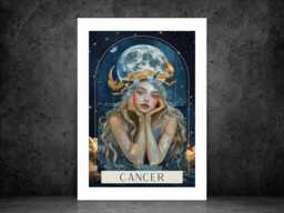 Cancer Zodiac Tarot Print - Astrology Poster Celestial Wall Art Mystical Horoscope Decor Gift Idea A5 A4 A3 Framed Or Unframed - thumbnail 1