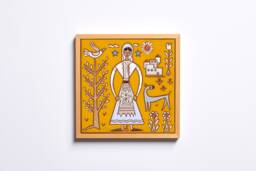 Handmade Greek Ceramic Tile Mural Folk Woman, Farmhouse Wall Art - thumbnail 1