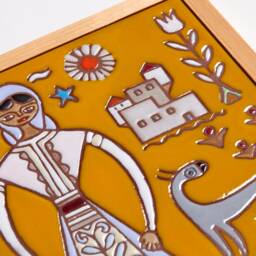 Handmade Greek Ceramic Tile Mural Folk Woman, Farmhouse Wall Art - thumbnail 3