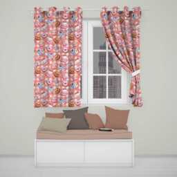 Cute Kawaii Donut Cake Dessert Red Gingham Seamless Pattern Readymade Eyelet Ring Top Thermal 100% Blackout Curtains